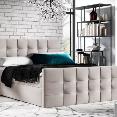 Gepolstertes Boxspringbett IVANA 1 LUX – 120 x 220 cm, beige + GRATIS Matratzenauflage