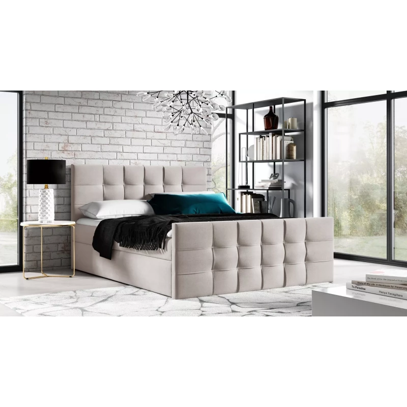 Gepolstertes Boxspringbett IVANA 1 LUX – 120 x 220 cm, beige + GRATIS Matratzenauflage