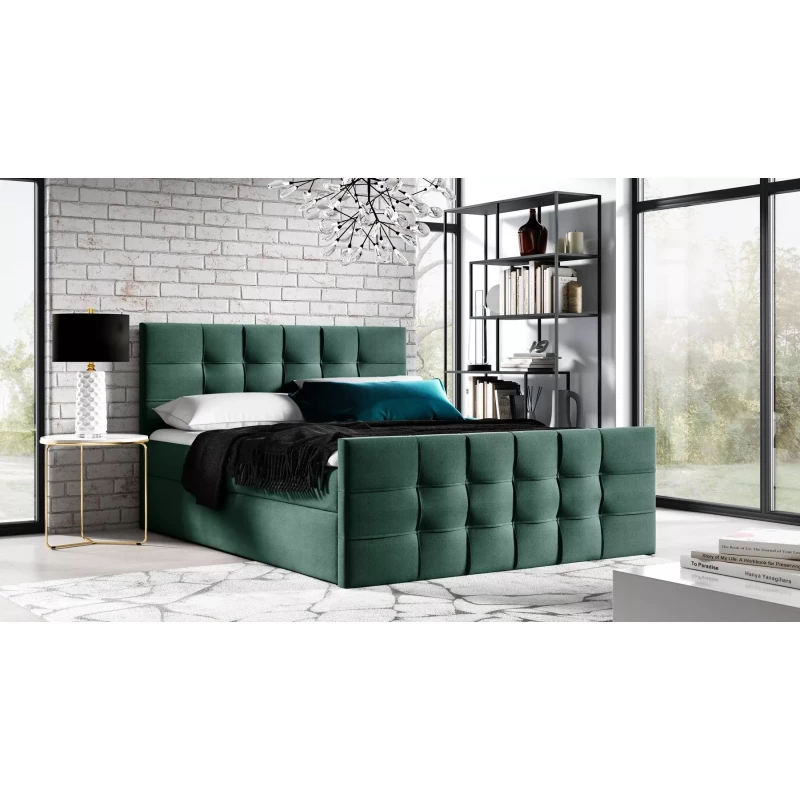 Gepolstertes Boxspringbett IVANA 1 LUX – 120 x 220 cm, grün + GRATIS Matratzenauflage