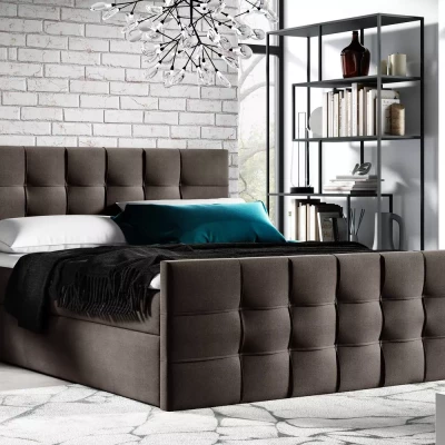 Gepolstertes Boxspringbett IVANA 1 LUX – 120 x 220 cm, braun + GRATIS Matratzenauflage