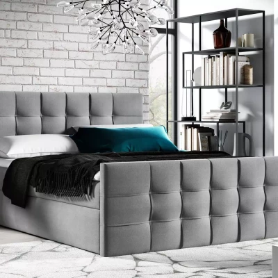 Gepolstertes Boxspringbett IVANA 1 LUX – 120 x 220 cm, grau + GRATIS Matratzenauflage