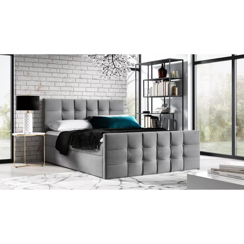 Gepolstertes Boxspringbett IVANA 1 LUX – 120 x 220 cm, grau + GRATIS Matratzenauflage