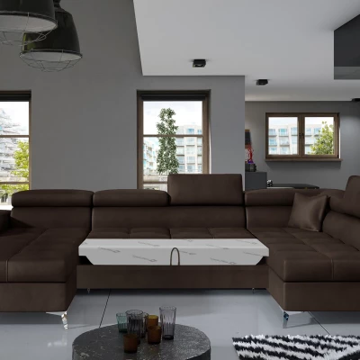 U-förmige Sofagarnitur MARIS – dunkelbraun, echtes Design
