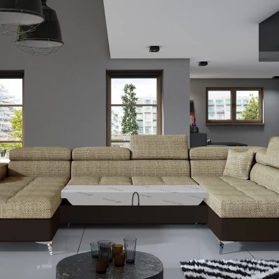 U-förmige Sofagarnitur MARIS – dunkelbeige/braun, echtes Design
