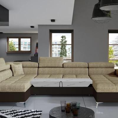 U-förmiges Sofa MARIS – dunkelbeige/braun, linke Ausführung