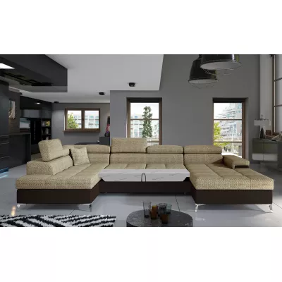 U-förmiges Sofa MARIS – dunkelbeige/braun, linke Ausführung