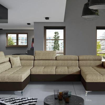 U-förmiges Sofa MARIS – dunkelbeige/braun, linke Ausführung