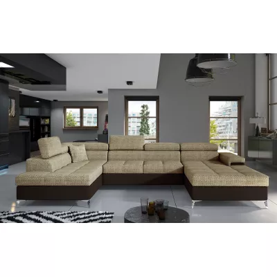 U-förmiges Sofa MARIS – dunkelbeige/braun, linke Ausführung