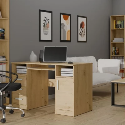 PC-Schreibtisch mit Schubladen und Schrank BELLUNO – Eiche, handgefertigt