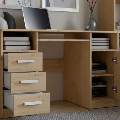 PC-Schreibtisch mit Schubladen und Schrank BELLUNO – Eiche, handgefertigt