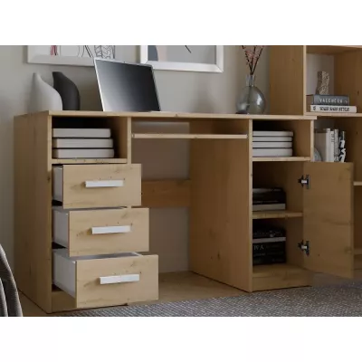 PC-Schreibtisch mit Schubladen und Schrank BELLUNO – Eiche, handgefertigt