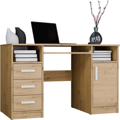 PC-Schreibtisch mit Schubladen und Schrank BELLUNO – Eiche, handgefertigt