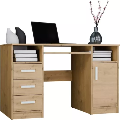 PC-Schreibtisch mit Schubladen und Schrank BELLUNO – Eiche, handgefertigt