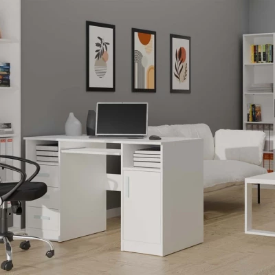 PC-Schreibtisch mit Schubladen und Schrank BELLUNO - weiß