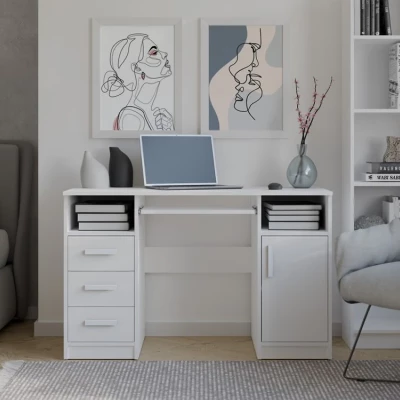 PC-Schreibtisch mit Schubladen und Schrank BELLUNO - weiß