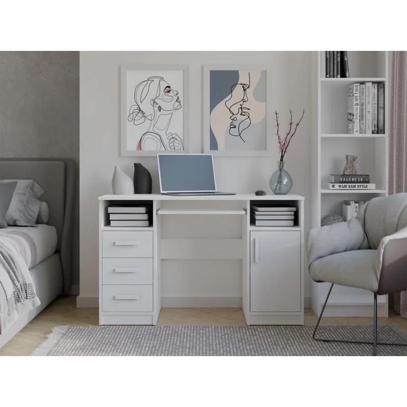 PC-Schreibtisch mit Schubladen und Schrank BELLUNO - weiß
