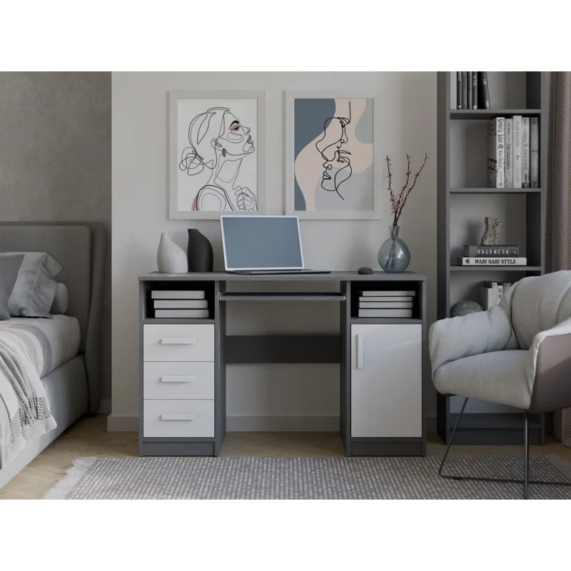 PC-Schreibtisch mit Schubladen und Schrank BELLUNO – Anthrazit/Weiß