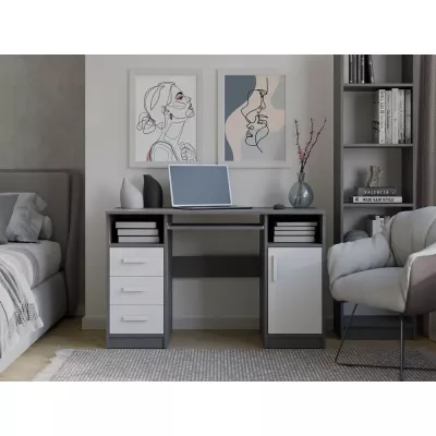 PC-Schreibtisch mit Schubladen und Schrank BELLUNO – Anthrazit/Weiß