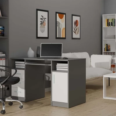 PC-Schreibtisch mit Schubladen und Schrank BELLUNO – Anthrazit/Weiß