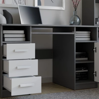 PC-Schreibtisch mit Schubladen und Schrank BELLUNO – Anthrazit/Weiß