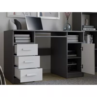 PC-Schreibtisch mit Schubladen und Schrank BELLUNO – Anthrazit/Weiß