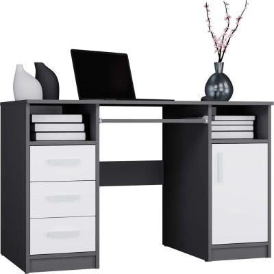 PC-Schreibtisch mit Schubladen und Schrank BELLUNO – Anthrazit/Weiß
