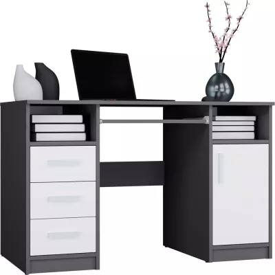 PC-Schreibtisch mit Schubladen und Schrank BELLUNO – Anthrazit/Weiß
