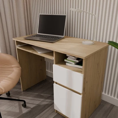Schreibtisch mit Schublade und Schrank OZARK – Eiche handwerklich / Weiß, authentische Oberfläche
