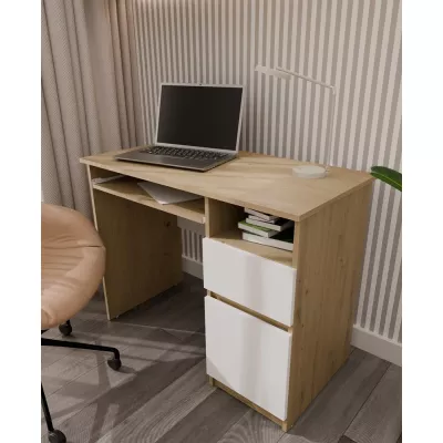 Schreibtisch mit Schublade und Schrank OZARK – Eiche handwerklich / Weiß, authentische Oberfläche