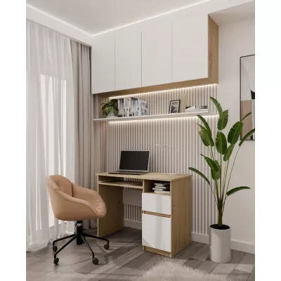 Schreibtisch mit Schublade und Schrank OZARK – Eiche handwerklich / Weiß, authentische Oberfläche