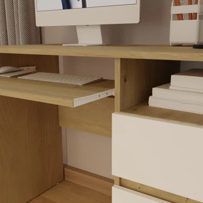 Schreibtisch mit Schublade und Schrank OZARK – Eiche handwerklich / Weiß, authentische Oberfläche