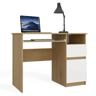 Schreibtisch mit Schublade und Schrank OZARK – Eiche handwerklich / Weiß, authentische Oberfläche