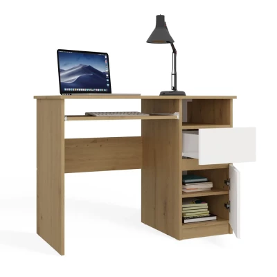 Schreibtisch mit Schublade und Schrank OZARK – Eiche handwerklich / Weiß, authentische Oberfläche