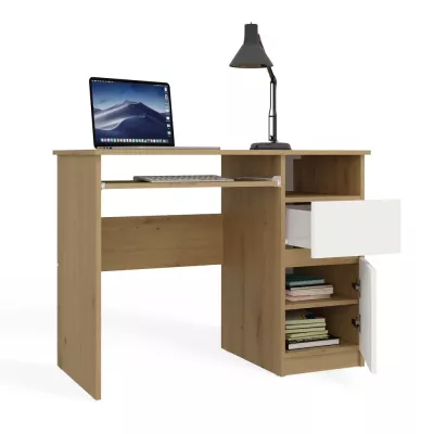 Schreibtisch mit Schublade und Schrank OZARK – Eiche handwerklich / Weiß, authentische Oberfläche