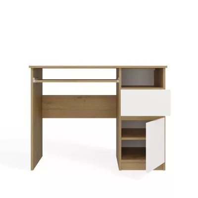 Schreibtisch mit Schublade und Schrank OZARK – Eiche handwerklich / Weiß, authentische Oberfläche