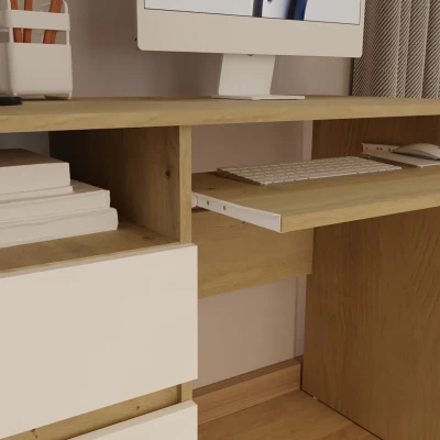 Schreibtisch mit Schublade und Schrank OZARK – Eiche handwerklich / Weiß, linke Ausführung