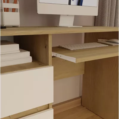 Schreibtisch mit Schublade und Schrank OZARK – Eiche handwerklich / Weiß, linke Ausführung