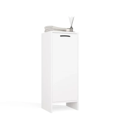 Schmaler Badezimmerschrank mit Wäschekorb LUCENZA - weiß