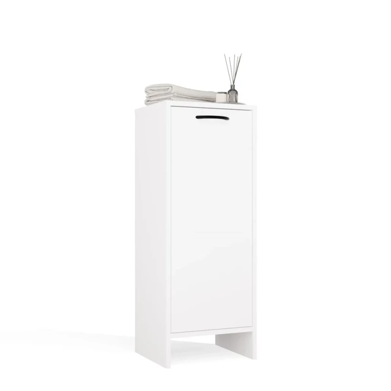 Schmaler Badezimmerschrank mit Wäschekorb LUCENZA - weiß