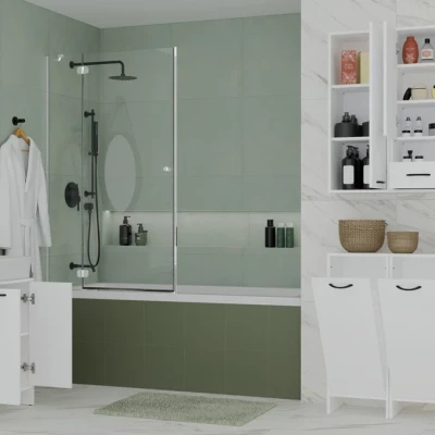 Schmaler Badezimmerschrank mit Wäschekorb LUCENZA - weiß
