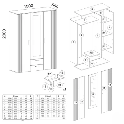 Kleiderschrank 150 cm mit Spiegel DORIEN - Kaschmir