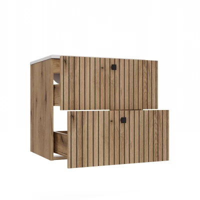 Badezimmerschrank unter dem Waschbecken VIRELLA - Eiche + GRATIS Waschbecken