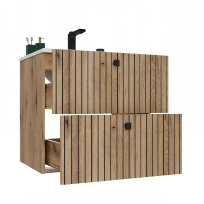 Badezimmerschrank unter dem Waschbecken VIRELLA - Eiche + GRATIS Waschbecken