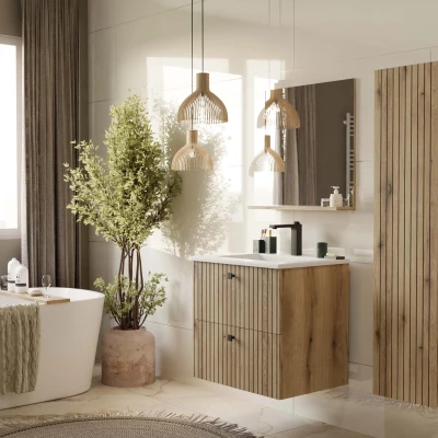 Schmaler Badezimmerschrank unter dem Waschbecken VIRELLA - Eiche