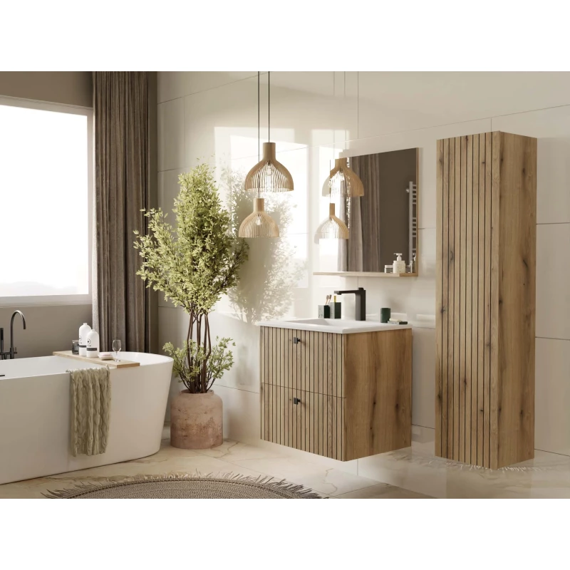 Schmaler Badezimmerschrank unter dem Waschbecken VIRELLA - Eiche