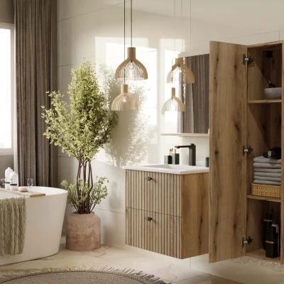 Schmaler Badezimmerschrank unter dem Waschbecken VIRELLA - Eiche