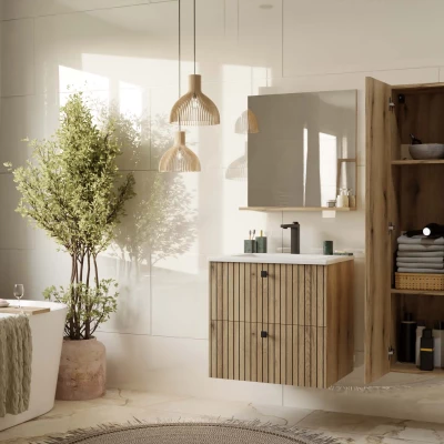 Schmaler Badezimmerschrank unter dem Waschbecken VIRELLA - Eiche