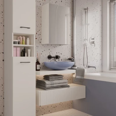 Schmaler Badezimmerschrank mit Spiegel MARGO - Kaschmir