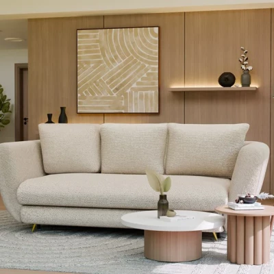 ZENO Dreisitzer-Schlafsofa – beige / goldene Beine