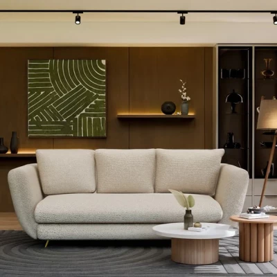 ZENO Dreisitzer-Schlafsofa – beige / goldene Beine
